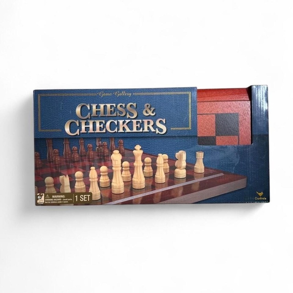 New Cardinal Game Gallery Wood Chess & Checkers Set 2-in-1 Board Game